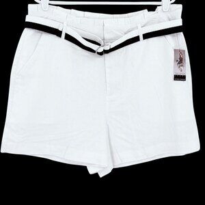 Sofia Vergara Jeans Women's Linen Blend High Rise Belted White Shorts Size 14 NW